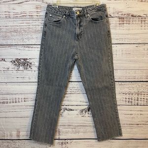 Topshop Straight Striped Mom High Rise Crop 99% Cotton Size 32